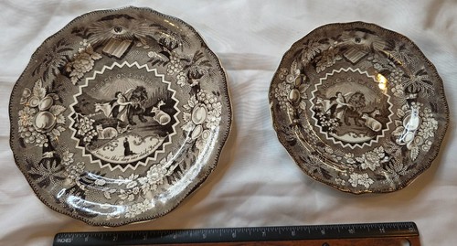 Brown transferware plates - transferware,